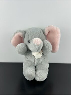 Dakin Cuddles Elephant 8” Gray Pink Plush Stuffed Animal White Bow